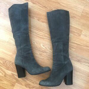 Stuart Weitzman Gray Suede Leather Knee High Heeled Boots Size 10